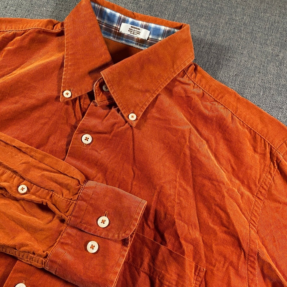 Peter Millar Orange Pinwale Corduroy Button Down Shirt Men's Medium Long Sleeve